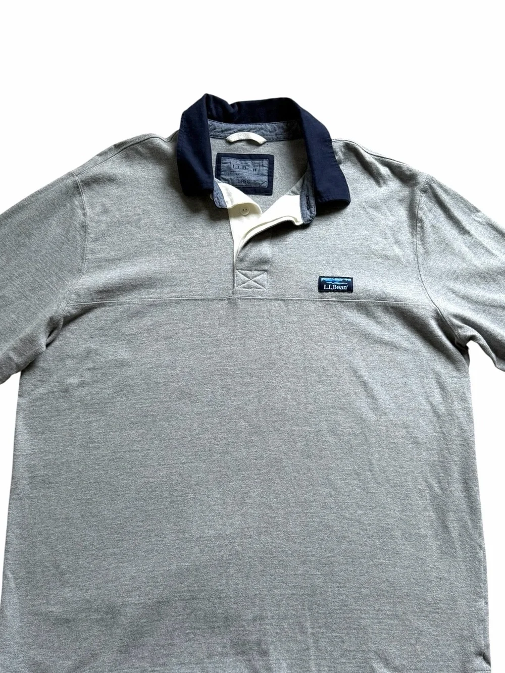 L.L. Bean Mens Long Sleeve Rugby Polo Shirt Size Large Gray Cotton Preppy Casual - Picture 4 of 7